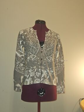ONE WORLD Neutral Floral Pattern Cardigan